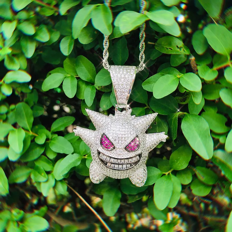 Bling Iced Out Zircon Gengar подвеска с покемоном ожерелье для мужчин Рэппер хип-хоп ювелирные аксессуары