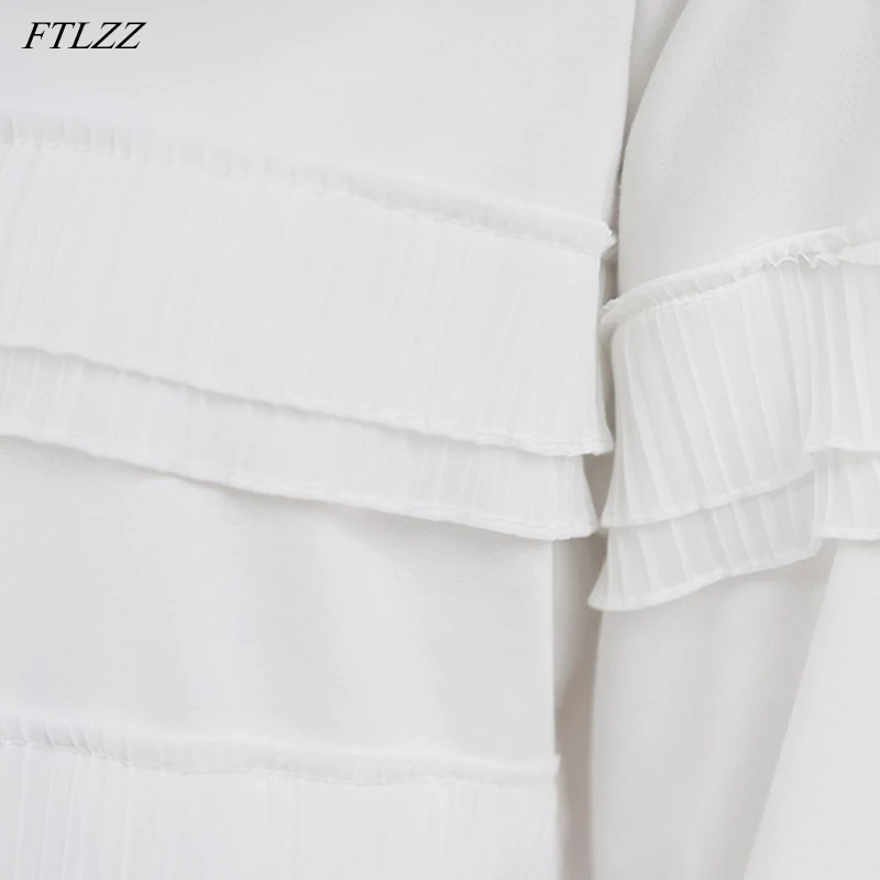 

FTLZZ New Autumn Sweet Lady Long Sleeve Bottoming Shirt Winter Elegant Women Ruffled White Shirt