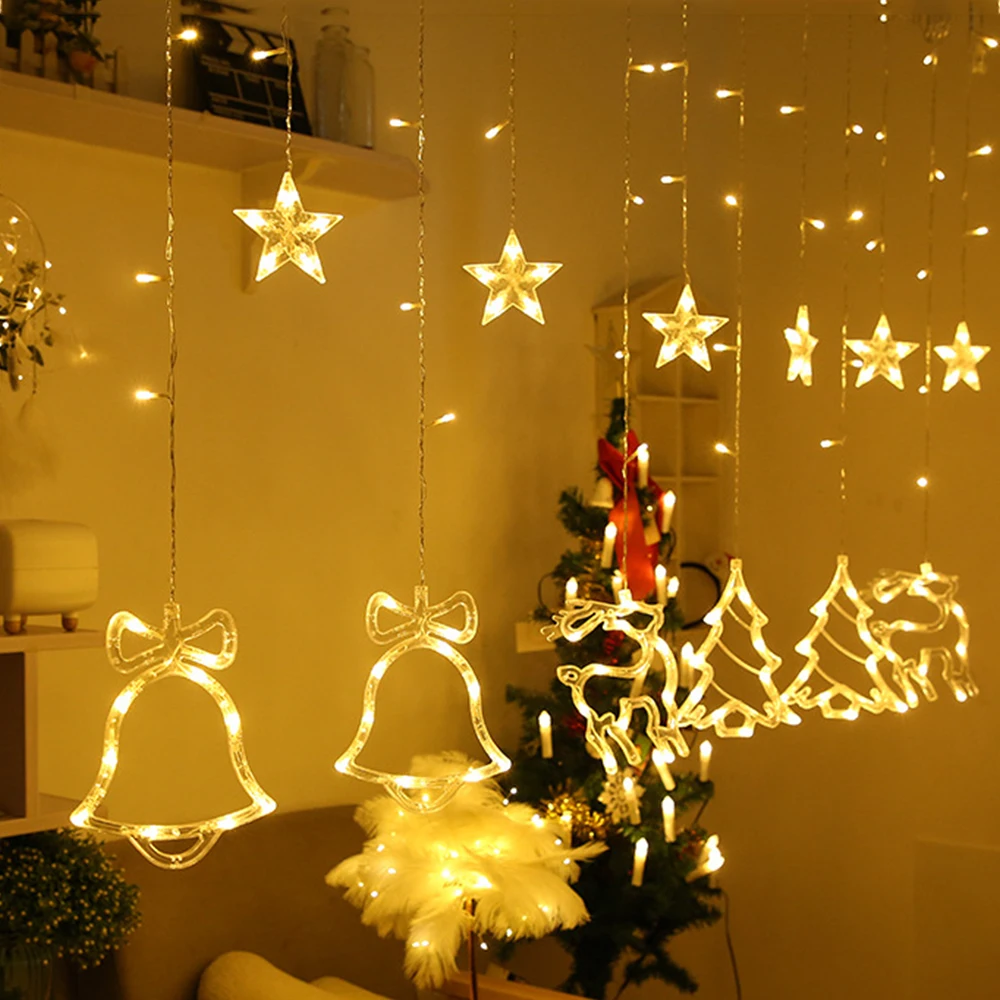 

LED Christmas lights curtain lights bells star curtain lights string Christmas party home decor Halloween wedding string lights