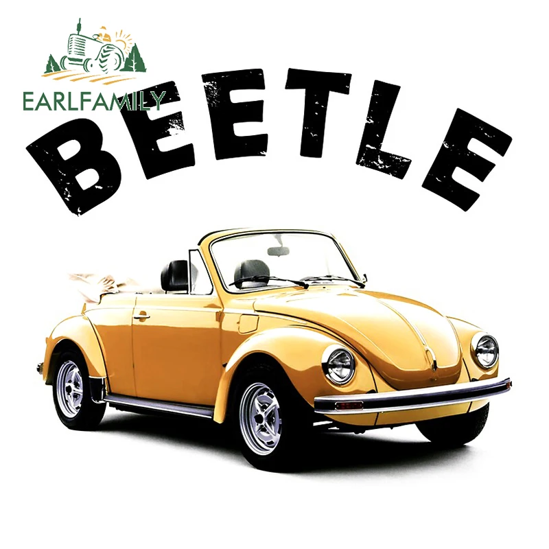 

EARLFAMILY 13cm x 11.8cm for Classic Beetle Vintage Car Stickers Creative Camper Graffiti Sticker Scratch-proof Laptop Decal
