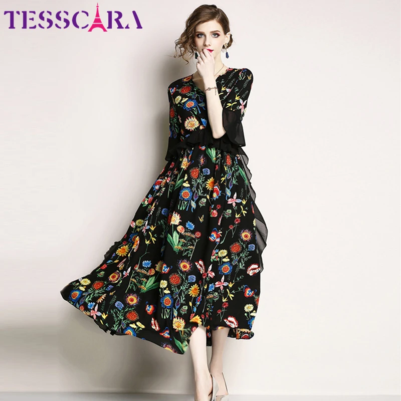 Женское летнее Длинное Элегантное шифоновое платье TESSCARA женское