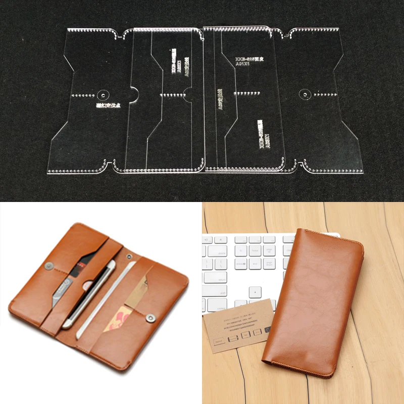 1 Set Acrylic Wallet Card Bag Transparent Templates Leather tools Craft Pattern Stencil design for Making Business Long Wallets