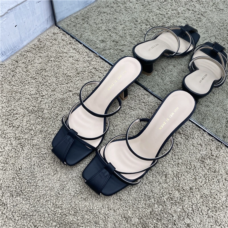 

Gladiator Elegant Office 2021 New Women Summer Slides Open Toe Slipper Square Toe High-heeled Sandals Beach Flip Flop Shoes