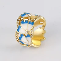 girl hollow out gold wide ring enamel flower butterfly infinity love pave blue crystal finger rings for women wedding jewelry