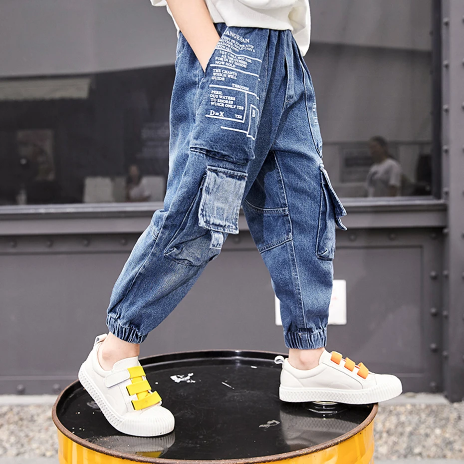 Джинсы для мальчиков детские джинсы с буквенным принтом штаны накладными