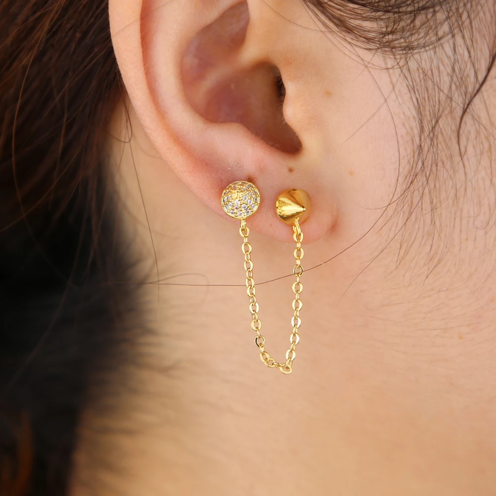 Двойной 2 пирсинг гвоздики AAA кубический цирконий cz кисточкой цепочка