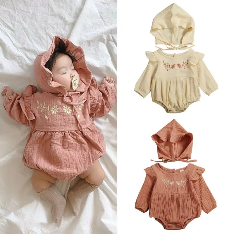 

0-24M Newborn Kid Baby Girls Floral Clothes Long Sleeve Romper Elegant Ruffles Cotton Sunsuit Cute Sweet New born Outfit