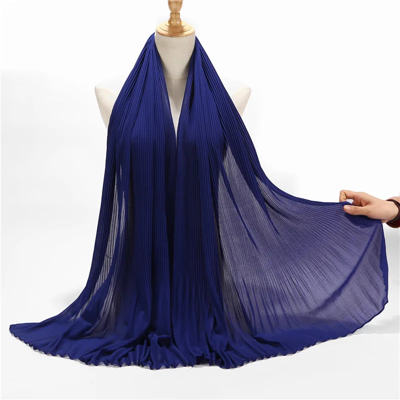 

New Style Bubble Chiffon Crinkle Striped Muslim Hijabs Veil Scarf With Pleated Ruffle Edges Plain Long African Shawl Wrap