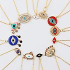 1PC Turkish Crystal Evil Eyes Pendant Necklace For Womens Jewelry Rainbow Gold Color Clavicle Chains Necklaces bijoux femme