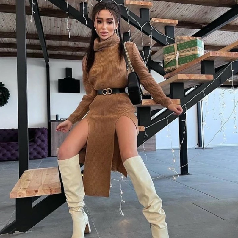 

Party Sweater Long Dress Women Autumn Elegant Long Sleeves Corset Clothes Female 2022 Turtleneck Knit Outfits