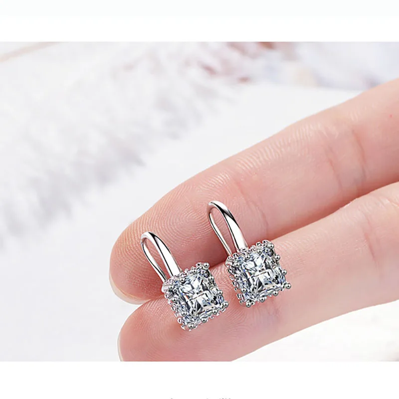 Серьги кольца MEETSOFT из стерлингового серебра 925 с кристаллами квадратной формы, не вызывающие аллергии, модные и маленькие, подарок для женщин.