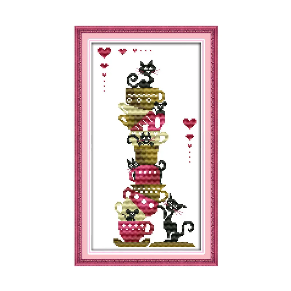 

Black cats on the cups cross stitch kit cartoon animal 14ct 11ct count print canvas stitches embroidery DIY handmade needlework