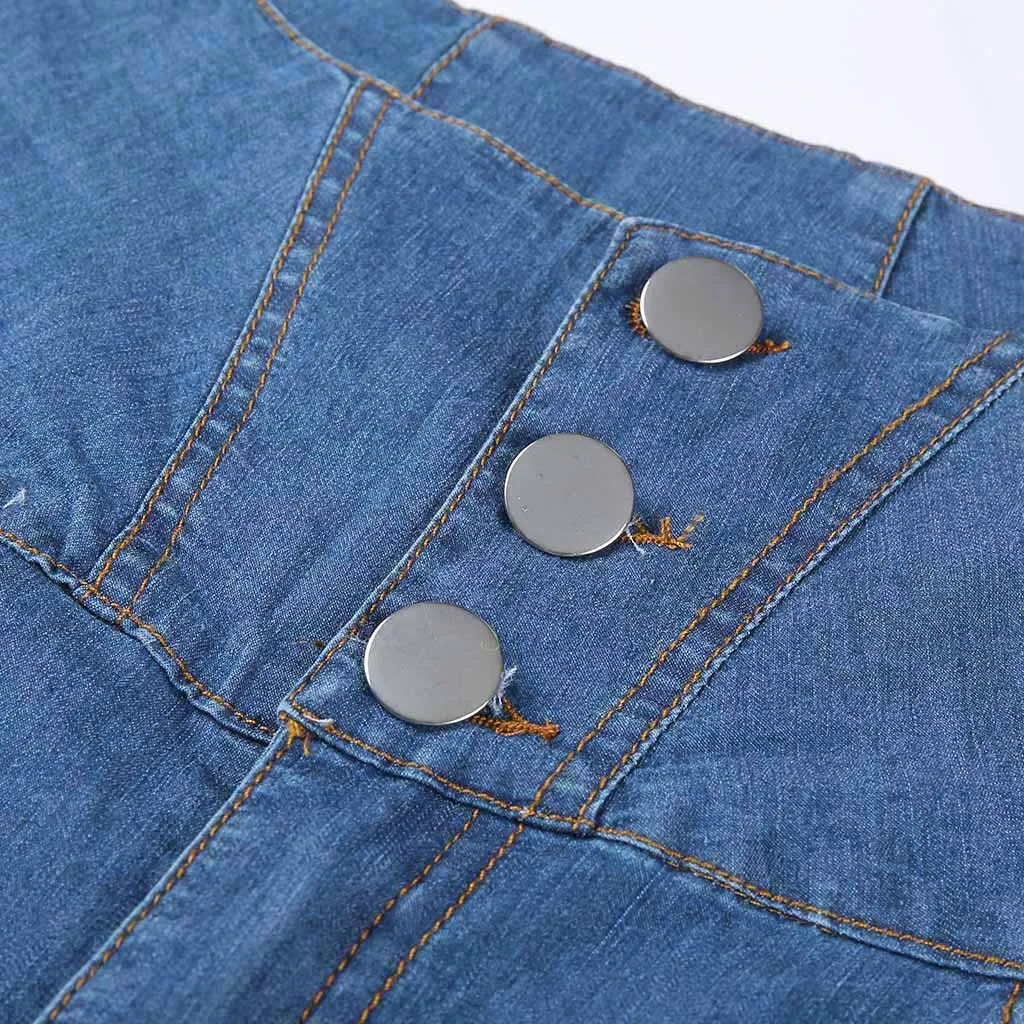 

Women Jeans High Waist Button Pleated Skinny Slim Jeans Pencil Pants jean femme vaqueros mujer #D