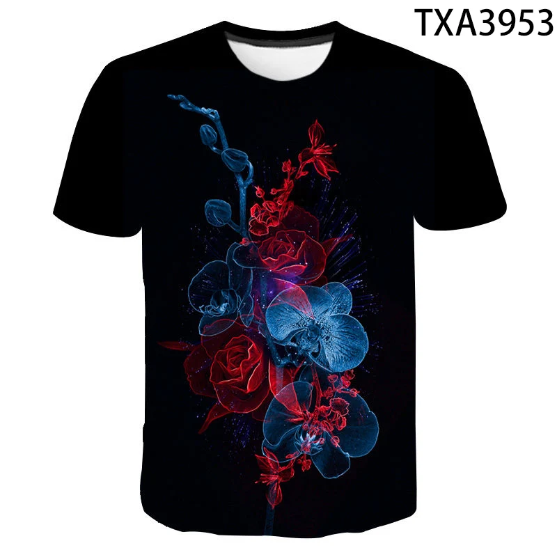 3D с цветочным принтом розы Футболка одежда для мужчин женщин детей модная