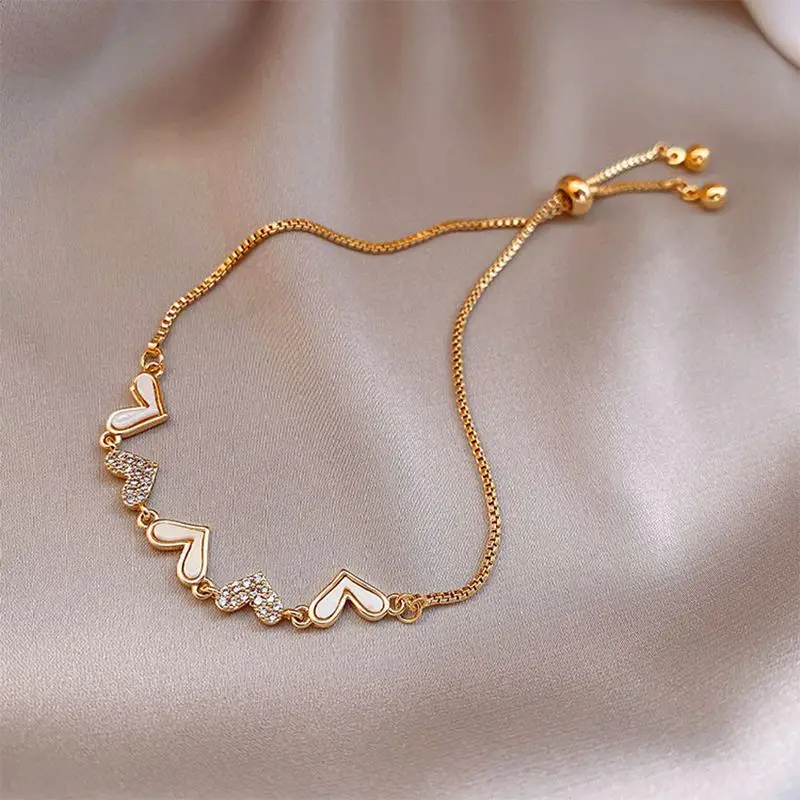 

14K Real Gold Plating Copper Micro-inlaid Love Peach Heart Bracelet Girlfriend Bracelet Bracelet Women Jewelry for Bracelets