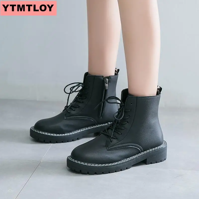 YTMTLOY/Модная обувь на плоской подошве молнии Женские ботинки из искусственной