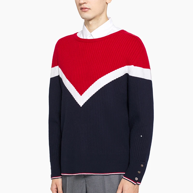 

THOM 2021 TB Fashion Brand Sweaters Men Loose Spliced O-Neck Pullovers Clothing Patchwork Wool Autumn Winter Casual Coat
