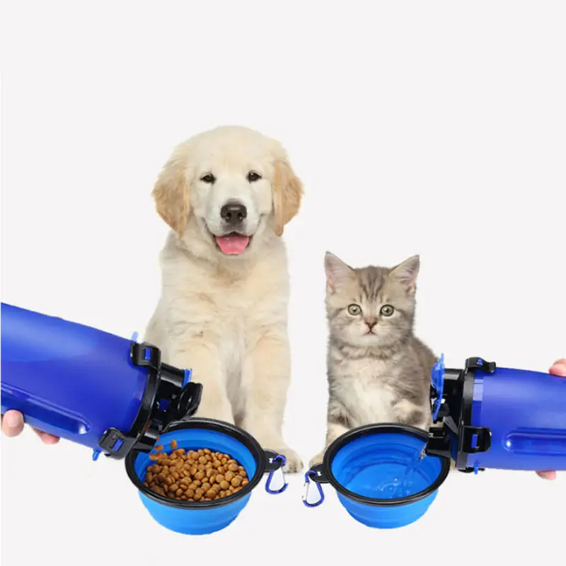 Силиконовая бутылка для воды собак и кошек складная миска двойного назначения