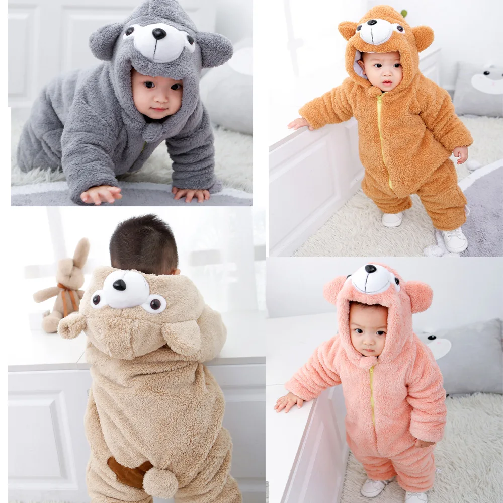 

Newborn Baby Jumpsuit Coral Fleece Cartoon Bear Hooded Winter Baby Clothing Cotton Baby Clothing Baby Boy Jumpsuit Baby Clothes