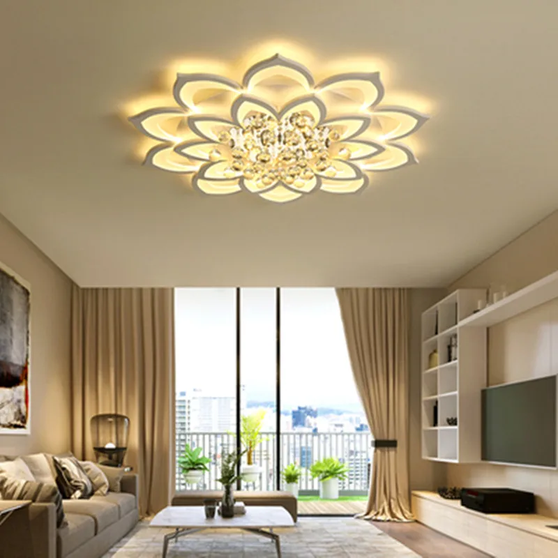 Люстра потолочная светодиодная с кристаллами роскошный светильник в виде лотоса