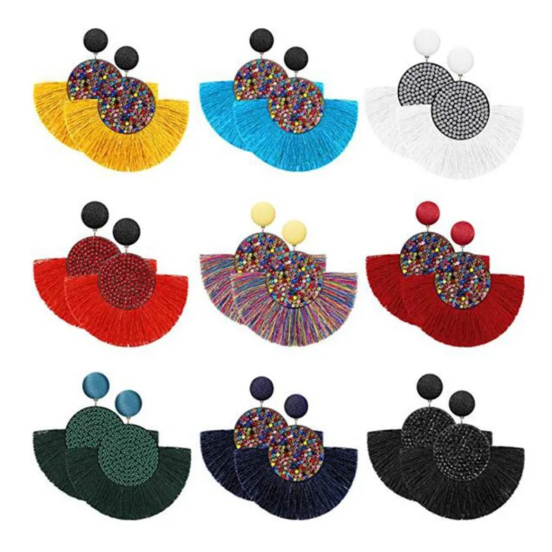 Новые модные богемные винтажные массивные висячие серьги с кисточками для