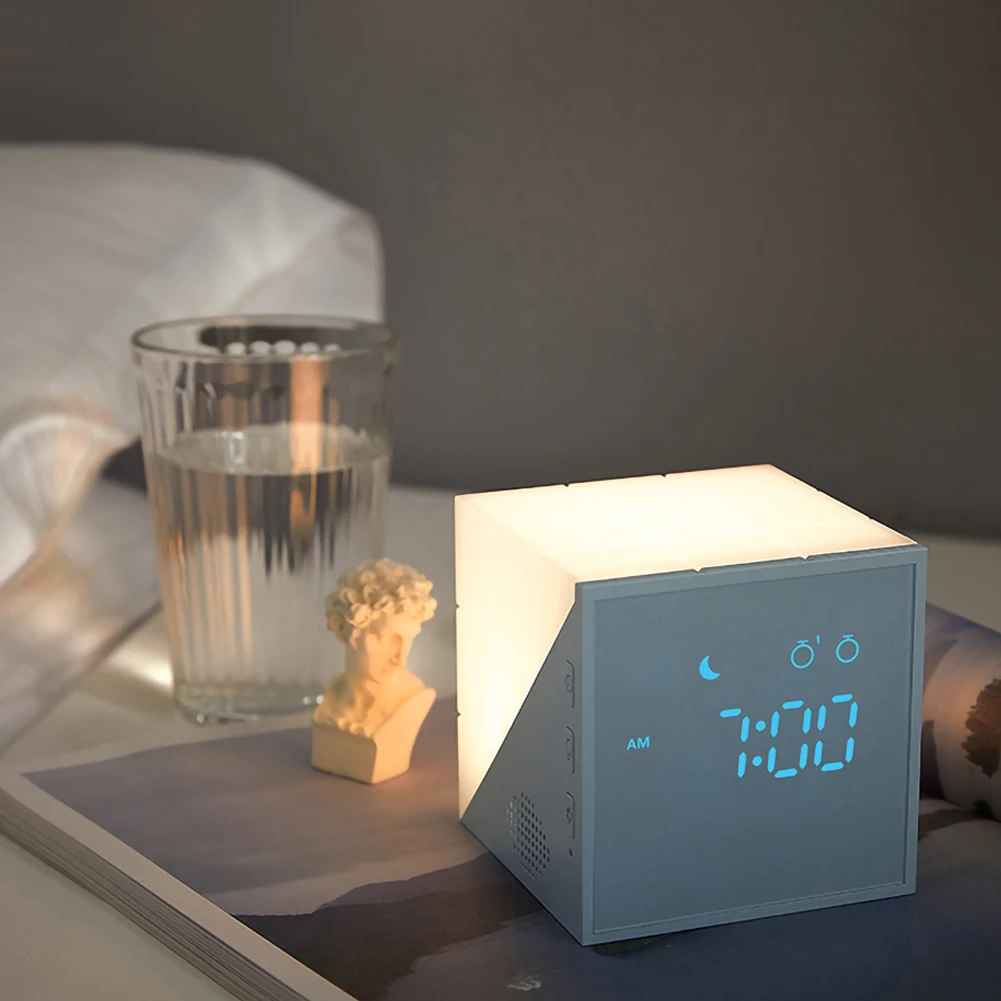 

Creativity Night Light Square Alarm Clock LED Digital Clock Wake Up Light Alarm Clock Table Lamp Bedroom Decoration LED Lights