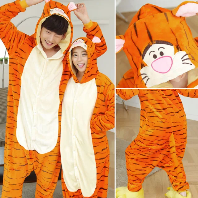Tigger Женские пижамы кигуруми с единорогом, набор зимних пижам с единорогом, пижамы с животными, костюм для тематической вечеринки, цельные пижамы, одежда для сна для детей - Цвет: Tigger