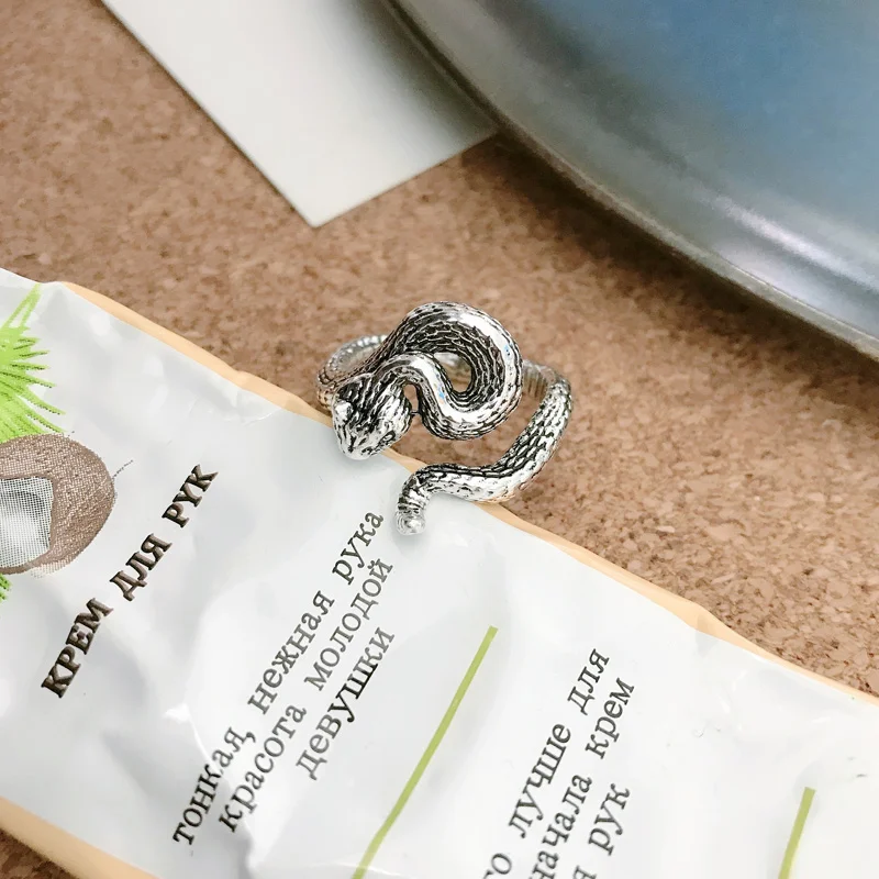 

Gothic Retro Snake Ring for Men Women Exaggerated Antique Sliver Color Opening Adjustable Rings Rock Exaggerated Jewelry