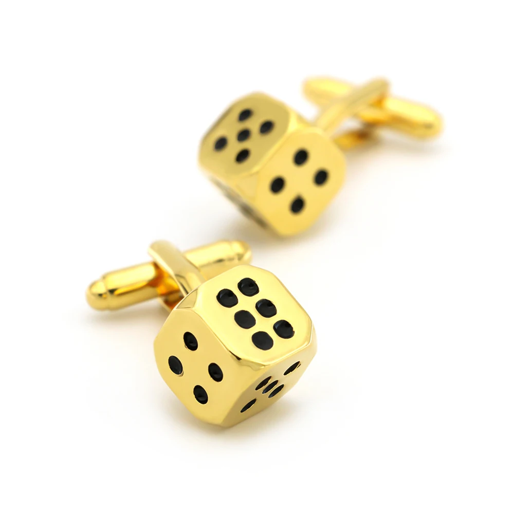 

Casino Design Gambling Dice Cufflinks Quality Brass Material Golden Color Cuff Links Wholesale & Retail