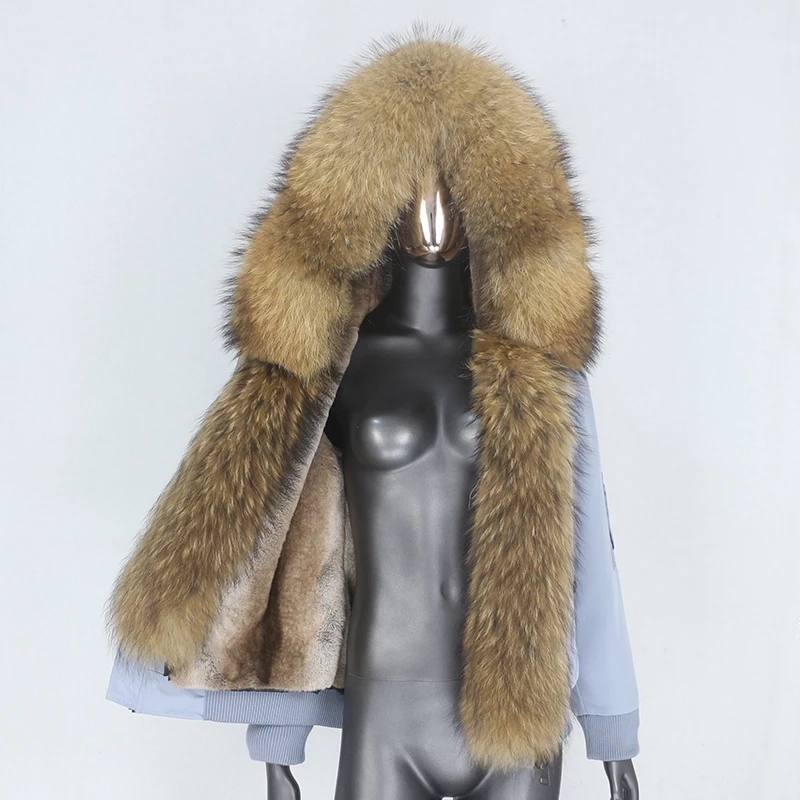 

2021 водонепроницаемая куртка-бомбер, пальто с натуральным лисьим мехом енота на капюшоне, зимняя куртка, Женская съемная верхняя одежда, Тол...