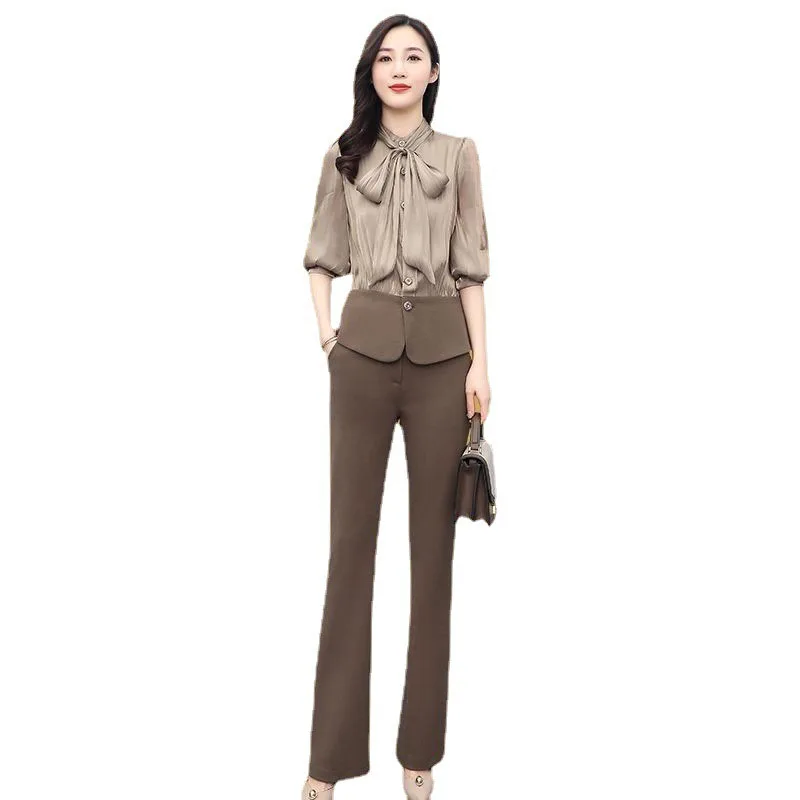 

Fashion Plus Size Ladies Office Suit 2022 Women Spring Autumn Suit Temperament Goddess Slim Net Red Pants Two-piece Suit OK1379