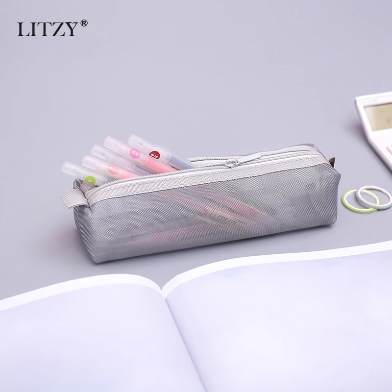 Черный прозрачный Чехол карандаш для школы нейлоновый чехол Сетчатая Сумка