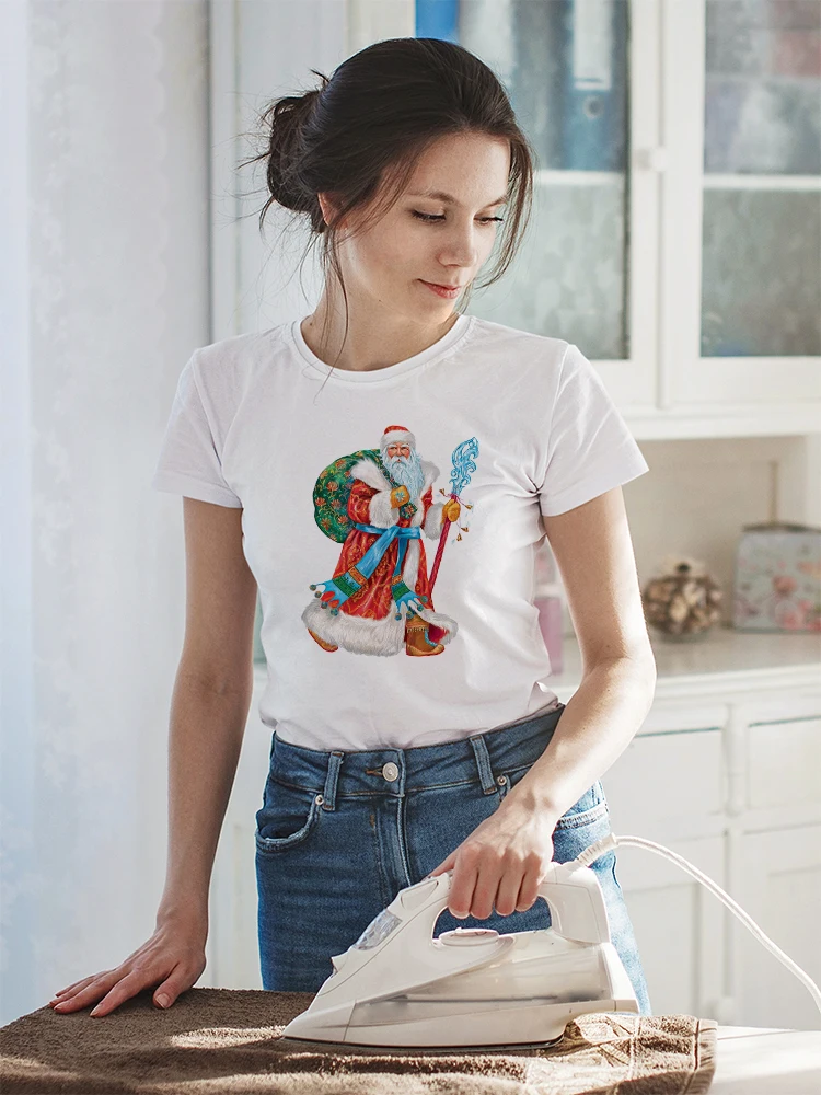 

Brazilian Christmas T Shirts Women Streetwear Summer Hipster Short Sleeve Santa Claus Funny Printed 2021 New Vintage Harajuku