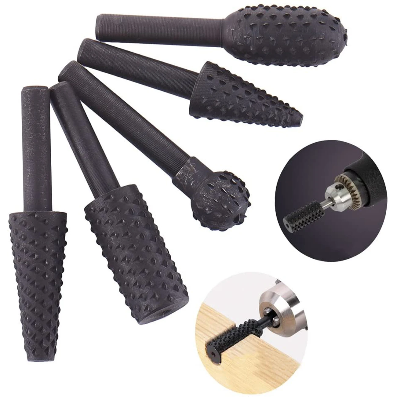 

5PCS Drill Bit Set 1/4'' Hss Rotary Thorn Head Rasp Shank Electric Grinding Wood Tool for Woodworking Carving Tools