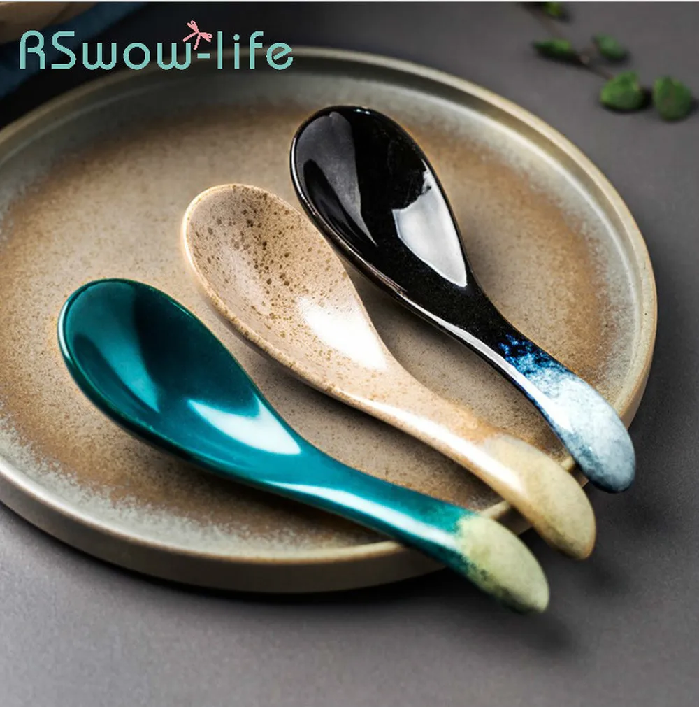 

Creative Japanese Ceramic Spoon Household Chinese Soup Spoons Cute Eating And Drinking Spoons Serving Spoon For Kitchen Supplies