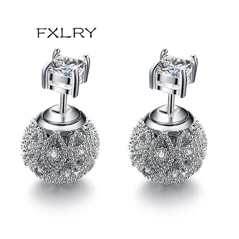 

FXLRY New Design Personality Fashion Gold Color /White Color Cubic Zircon Hollow Ball Stud Earrings For Women FREE SHIPPING
