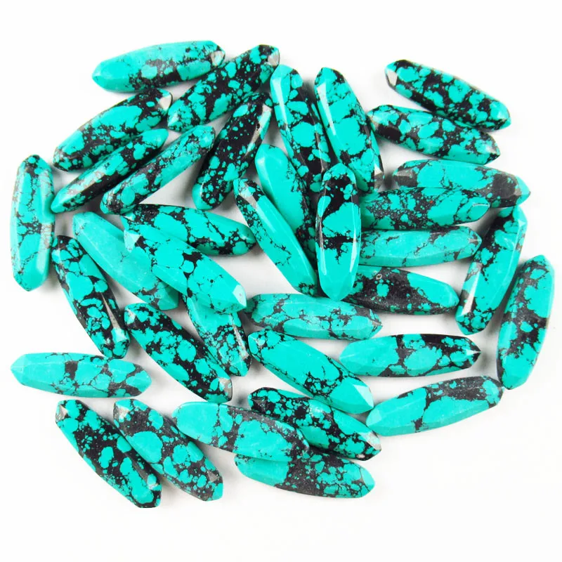 

5Pcs Faceted Blue Black Turquoises Double Sided Oval CAB CABOCHON 30x8x5mm SH6275