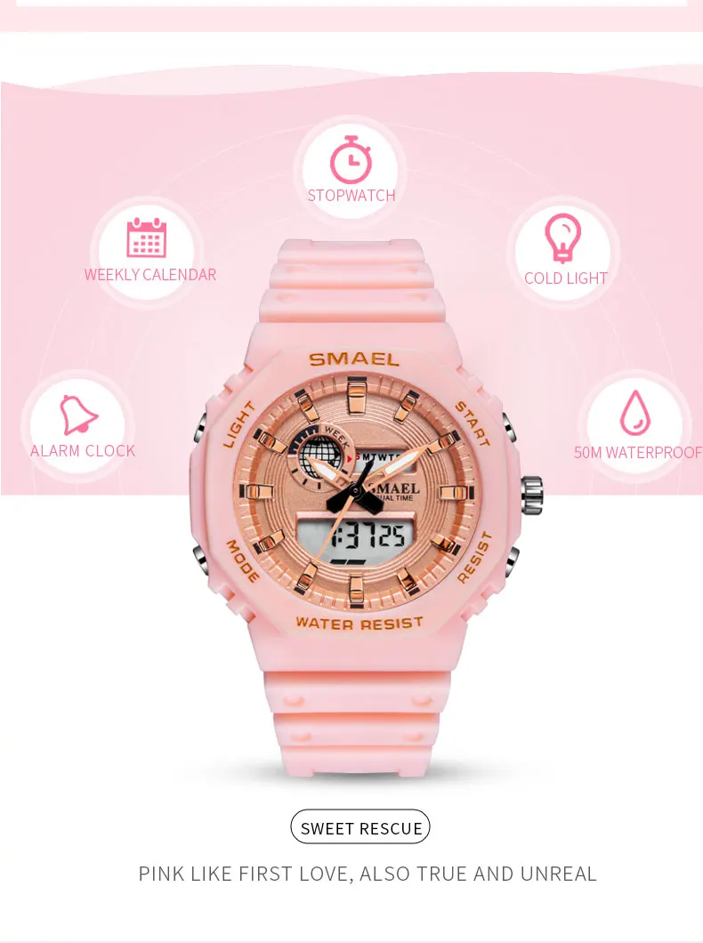 Watches For Women SMAEL Watch Waterproof Back Light LED Clock Alarm Stopwatch Ladies Wristwatches Gift 8037 Luxury Watch Women