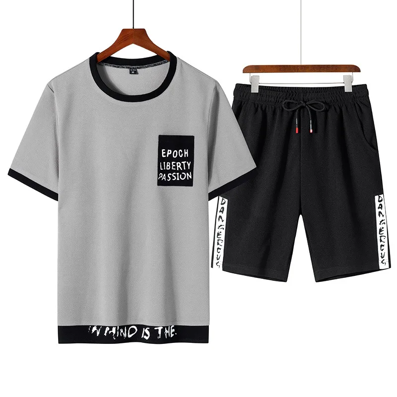 Men's Sets Hip hop Clothes Streetwear Spring Summer Outfit Male T-shirt + Pants Two Pieces Fashion Set Casual Pullover Plus Size mens sweat suits sets