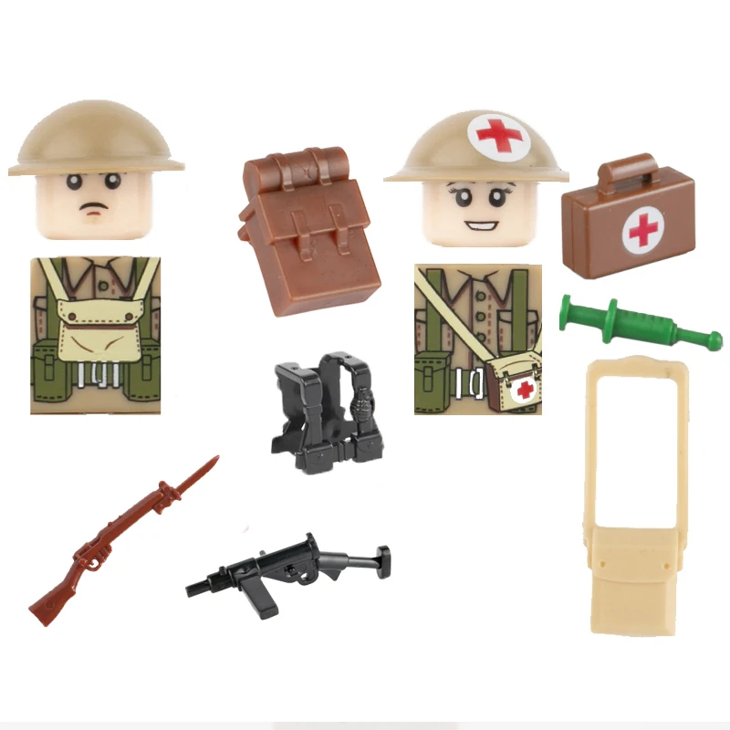 WW2 Британский военные строительные блоки кирпичные Minifigs медицинские солдат