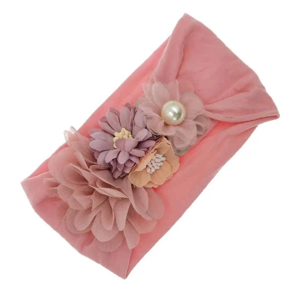 Перламутровый Тюрбан повязка на голову для маленьких девочек Цветочные головные