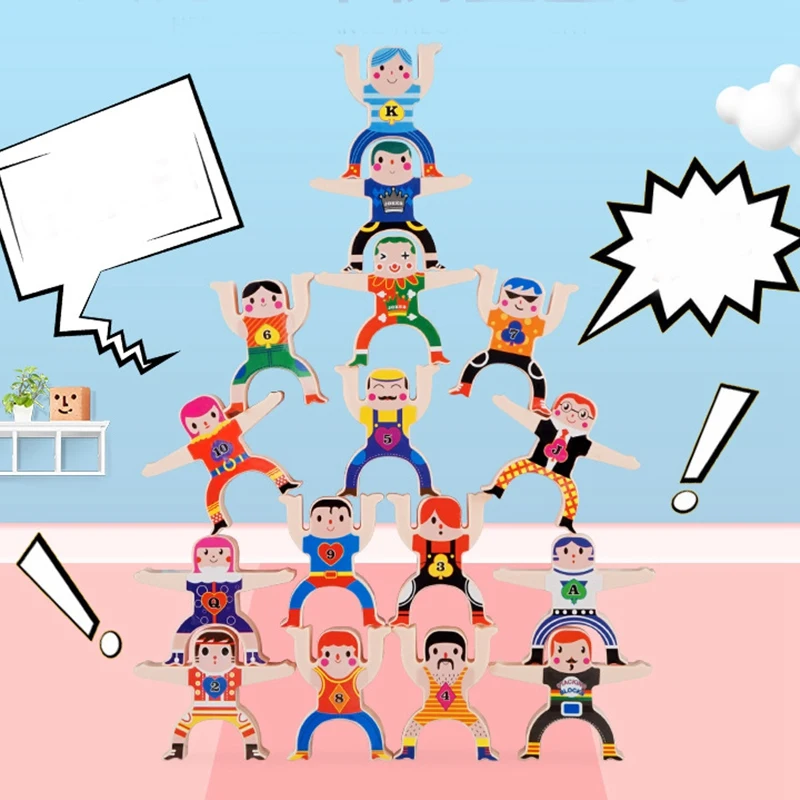 

Acrobatic Troupe Interlock Toys Wooden Balancing Blocks Games Toddler Educational Toys 16 Pieces