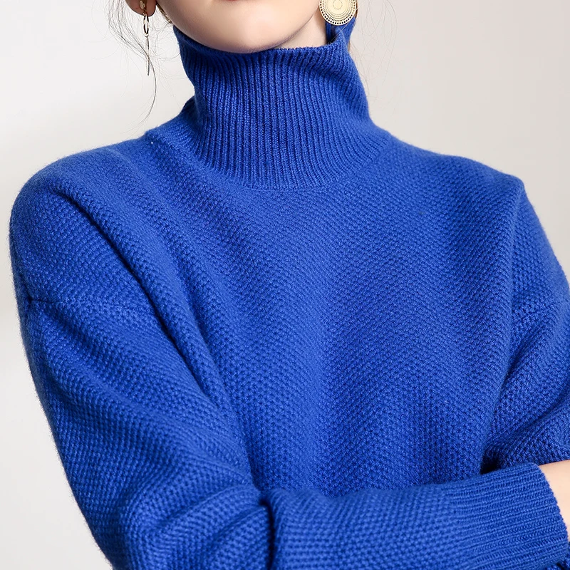 

Turtleneck pure sweater women's pullover sweater autumn winter new all-match women's base sweater short sapphire blue
