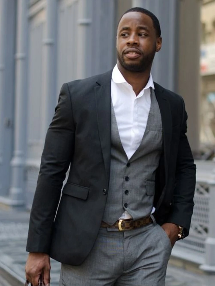 

ANNIEBRITNEY Black 3 Piece Slim Fit Men Fashion Suit Cutsom Groom Wedding Tuxedo Prom Wedding Tailor Made Men Suit With Pants