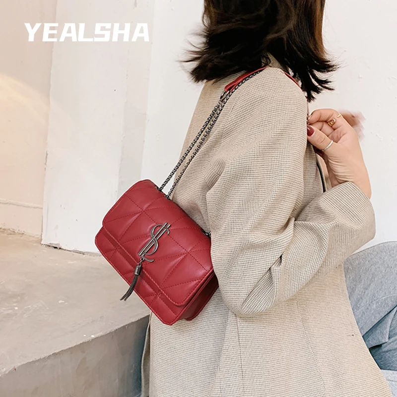 

Luxury Handbag Pu Leather Black Lattice Tassel Chain Shoulder Bag Messenger Crossbody Bags For Women