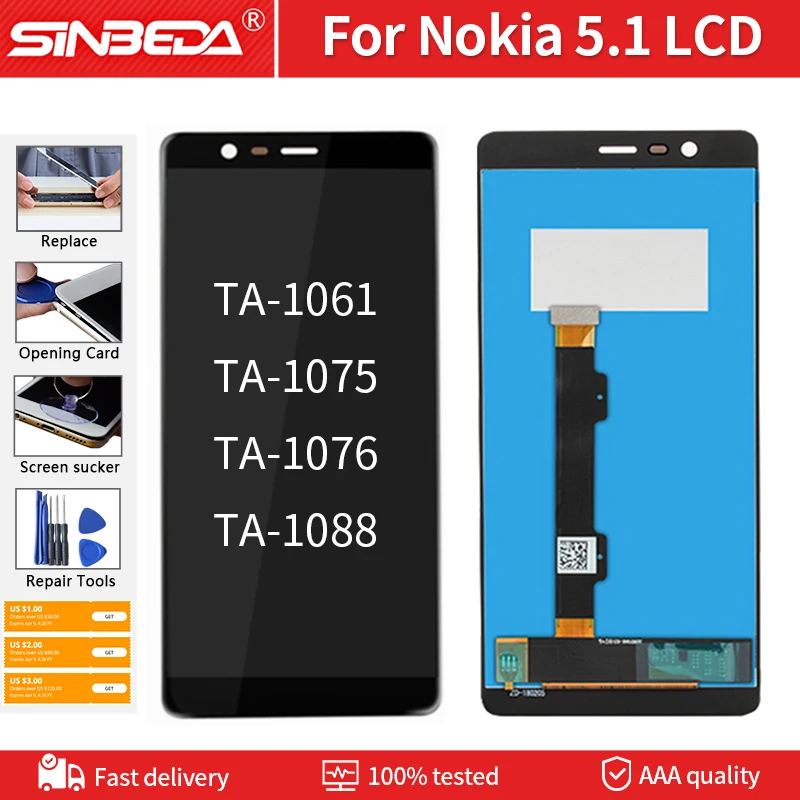 

Sinbeda 5,5 "для NOKIA 5,1 ЖК-дисплей с сенсорным экраном оригинальный AAA Качество дигитайзер в сборе Замена для NOKIA 5,1 LCD