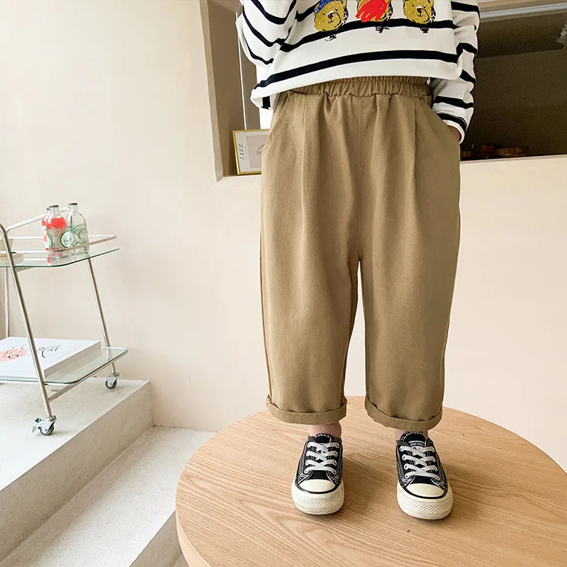 

Spring Autumn Unisex Loose Solid Color Cargo Pants Boys and Girls Cotton Soft All-match Trousers