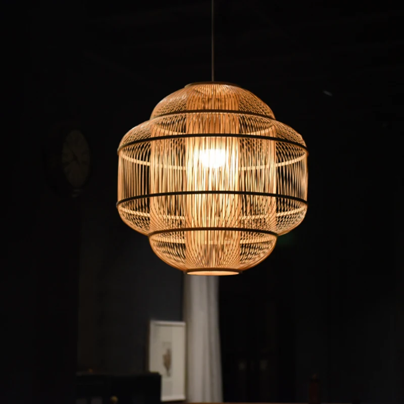 

Бамбук ткачество светодиодный подвесной светильник Три Слои из бамбуковой палкой Люстра Потолочный декор светильник ing светильник светоди...