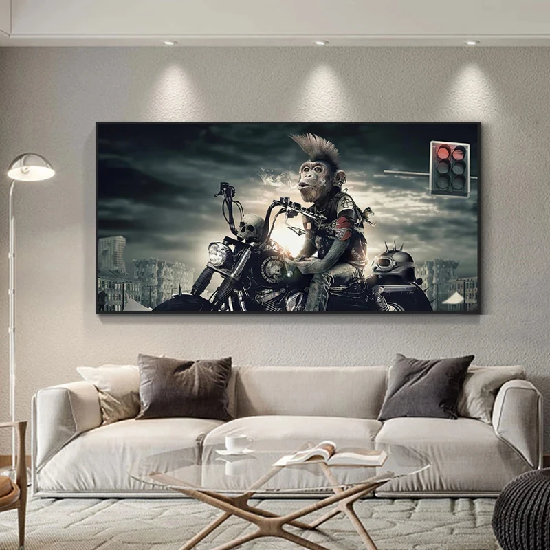

Motorcycle Racer Smoking Monkey Canvas Painting Art Posters and Prints Print Mural Pictures Living Room Home Wall Decor Cuadros
