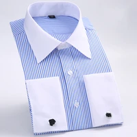 mens dress shirts loose french cuff regular fit luxury striped business long sleeve cufflinks social pluse size 6xl
